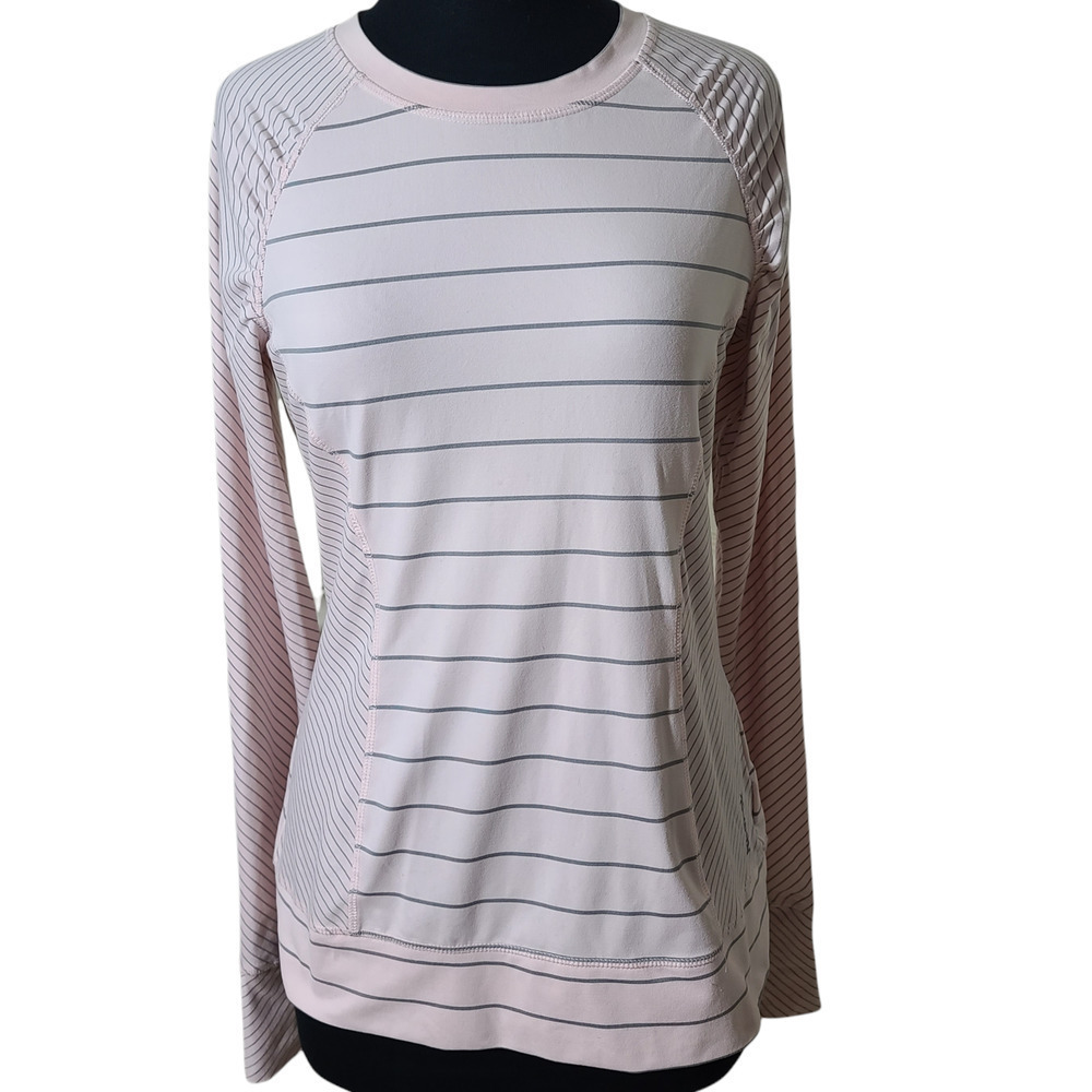 Reebok t shirt long sleeve rose pale stripe crew neck sz M